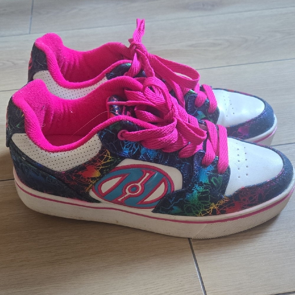 Heelys Motion Plus Denim/Rainbow Shoes With Wheels Sz Womens 7